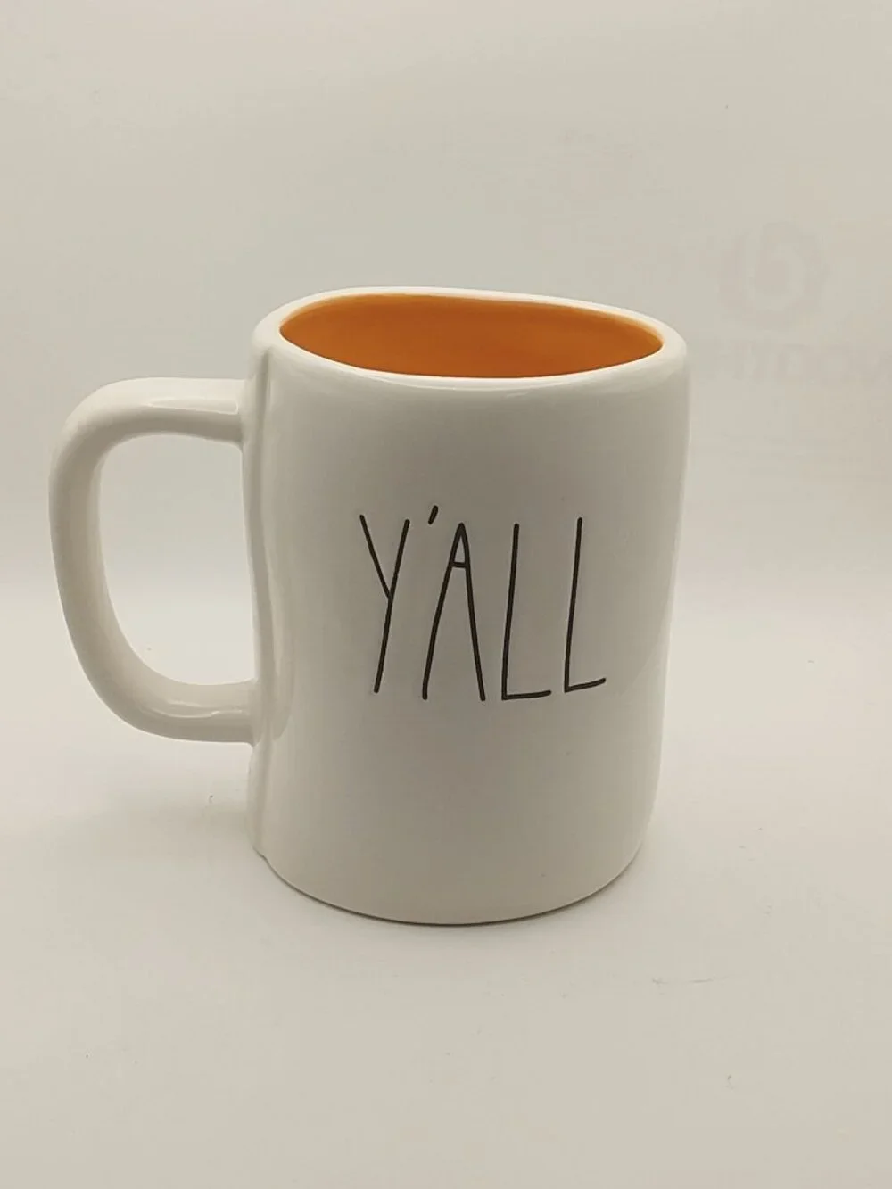 Rae Dunn Fall YAll Artisan Collection Ceramic Mug White Exterior With Orange Int